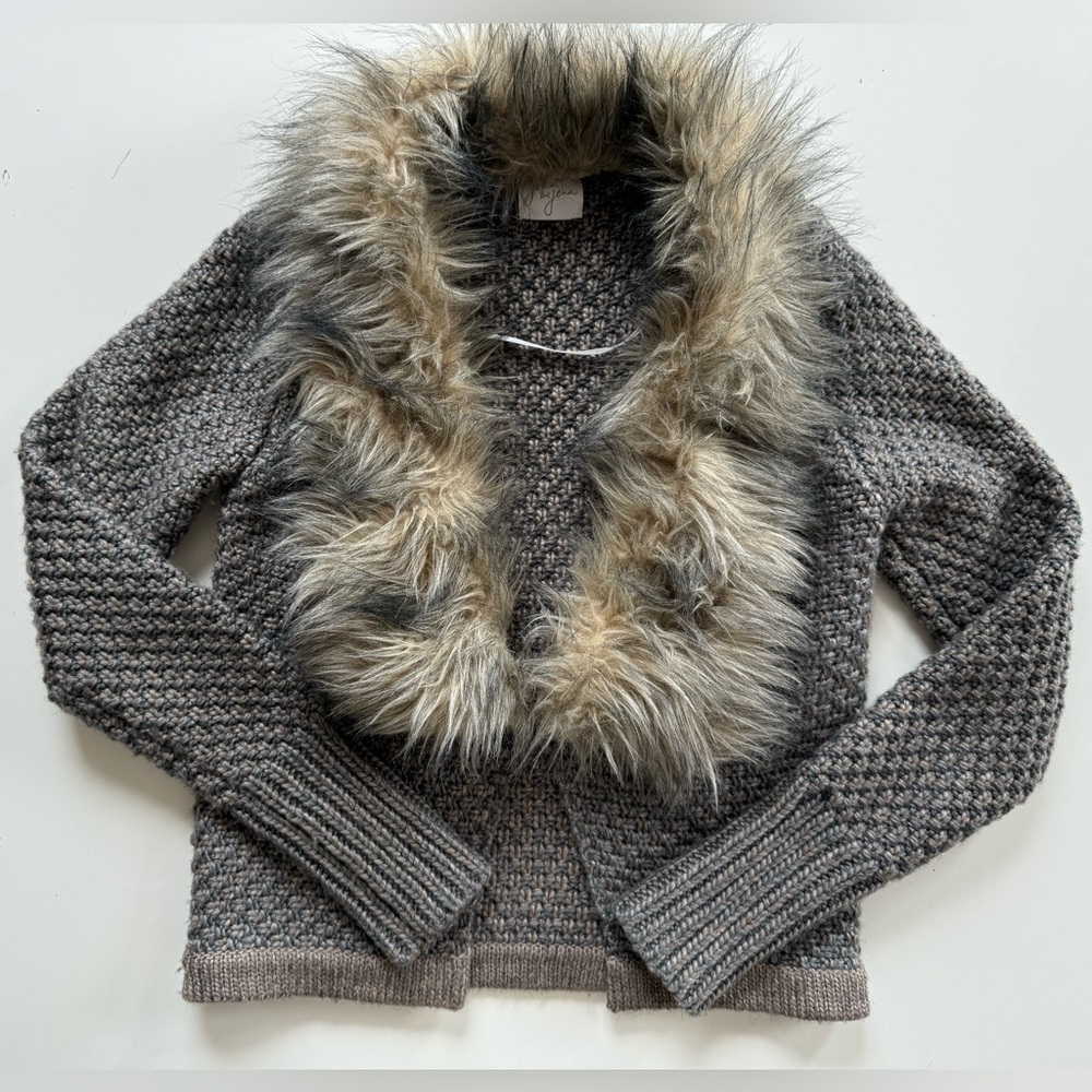 Anthropologie John & Jenn faux fur collar wool cardigan sweater cottagecore boho
